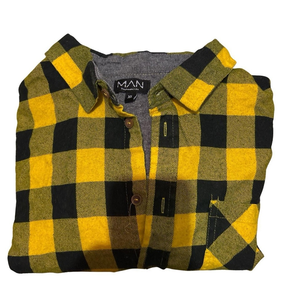 MAN Yellow and Black Checkered Casual Shirt